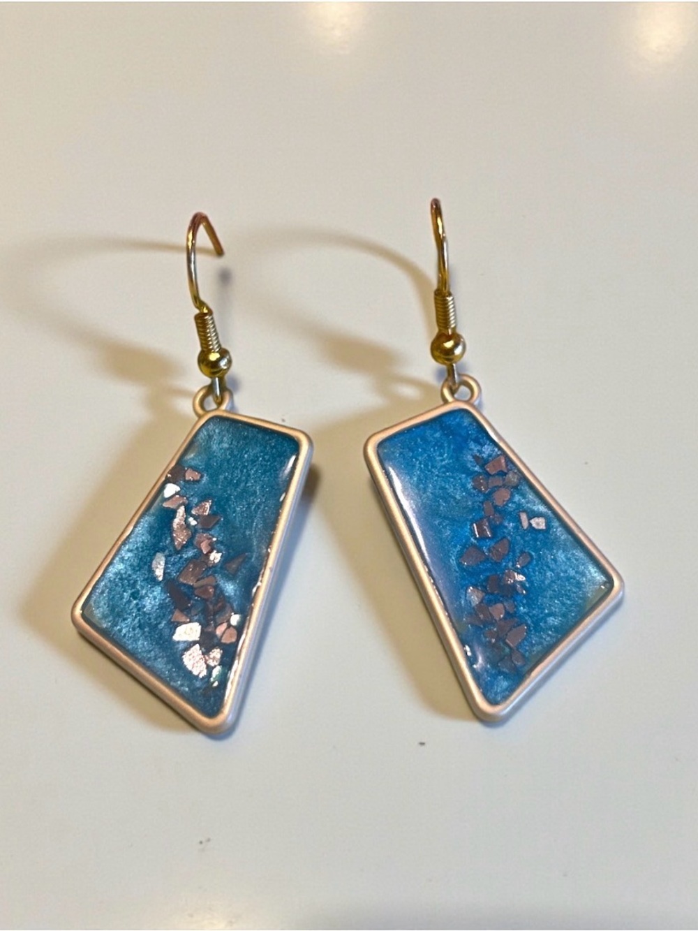 Blue Resin Drop Earrings with Gold-Tone Hooks